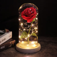 Eternal Rose - 24K Gold Foil Flower With Fairy String Lights In Dome-Artificial Flora-Golonzo