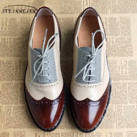 Women Vintage Handmade Genuine Leather Oxford Shoes-Women Shoes-Golonzo