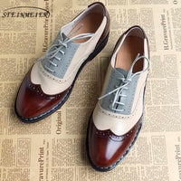 Women Vintage Handmade Genuine Leather Oxford Shoes-Women Shoes-Golonzo